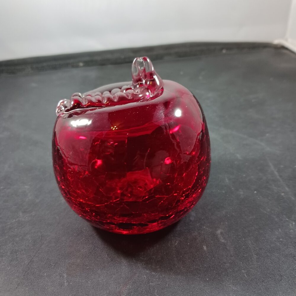 Vintage 90's Crackle Art Glass Red Apple Paperweight